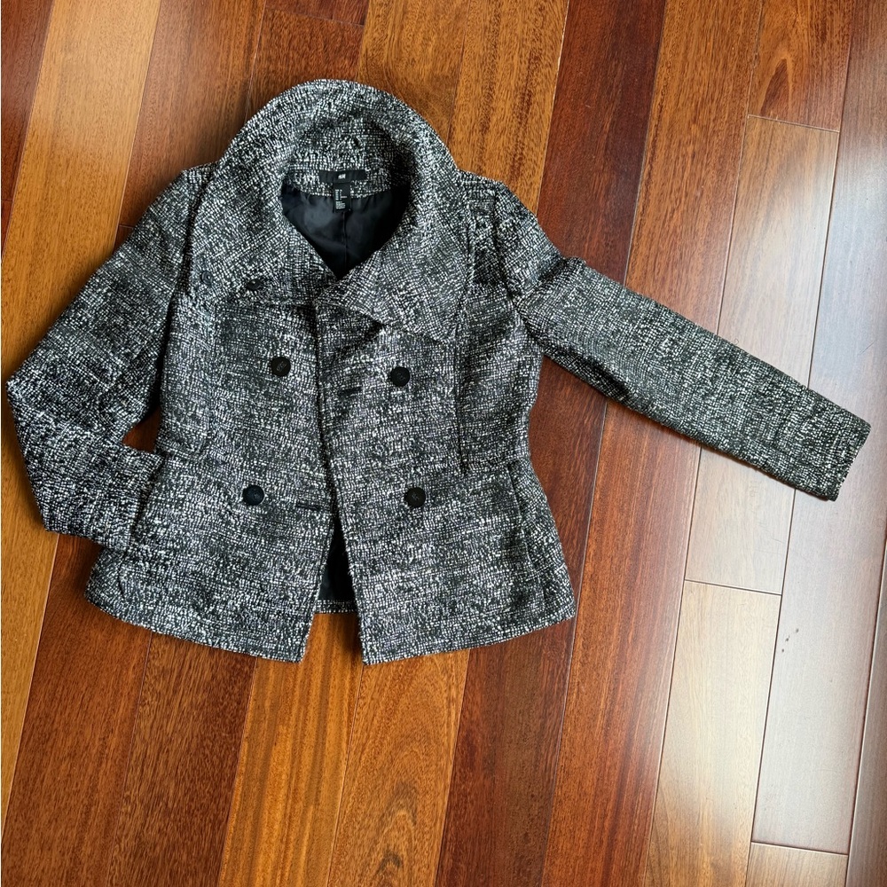 H&M Retro Style Jacket, Satiny Salt and Pepper, Size 4